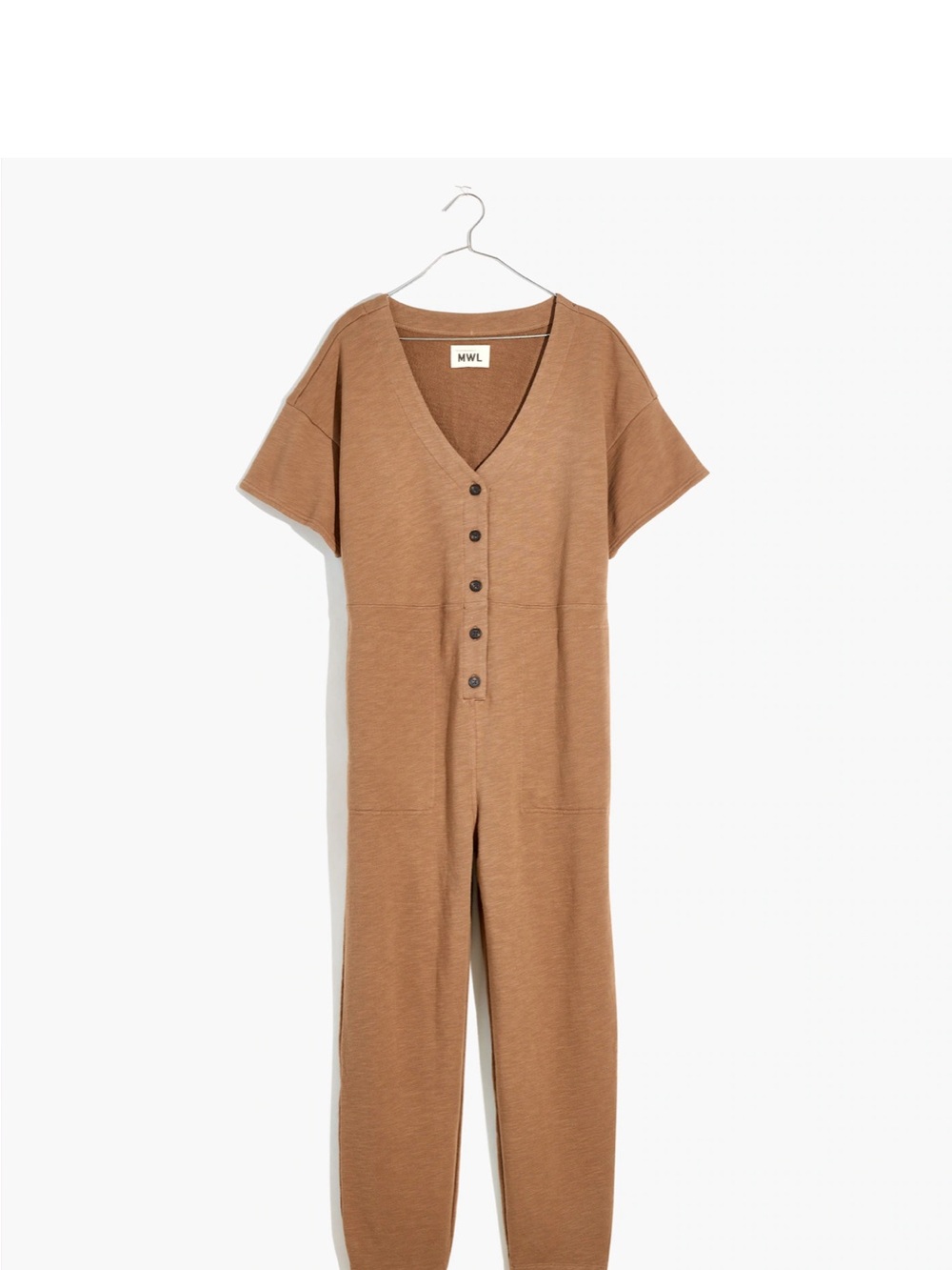 MADEWELL Tan Short-Sleeve Button Front Jumpsuit
